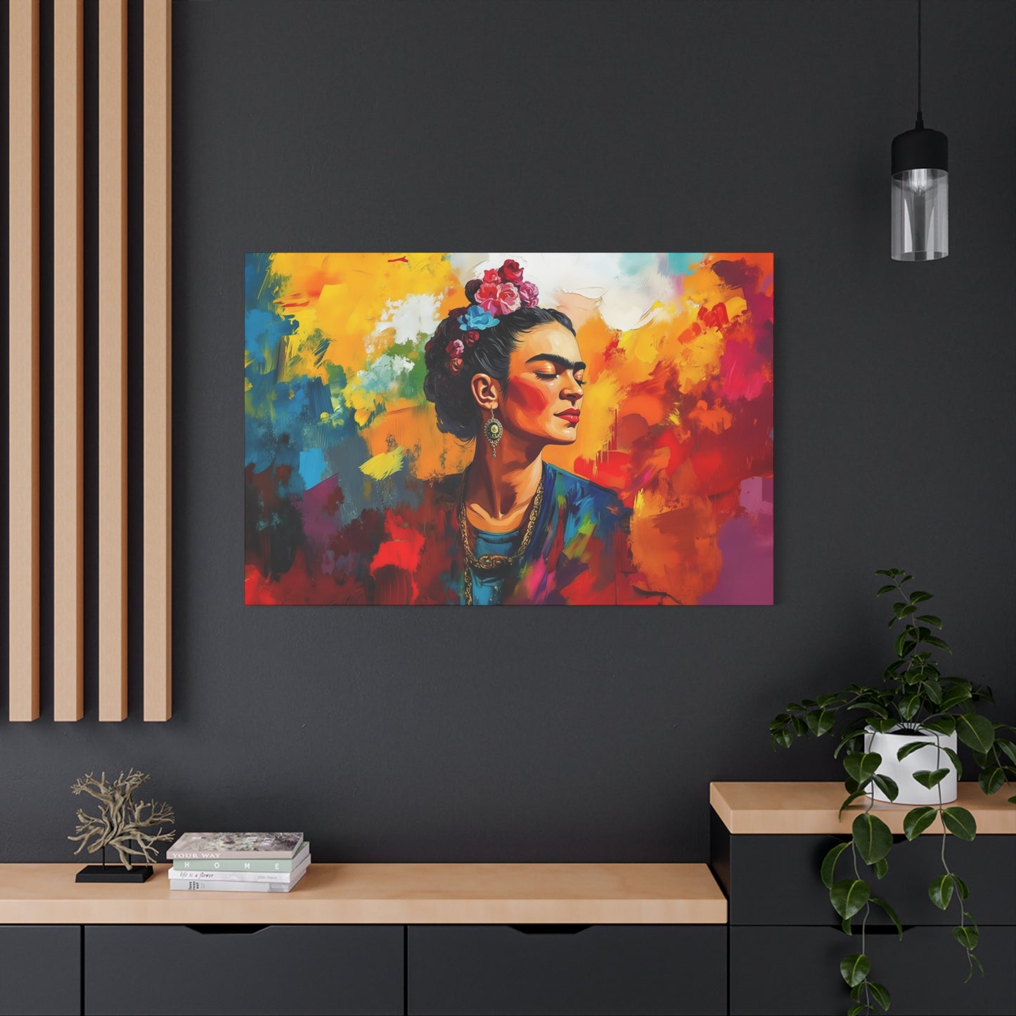 Frida Kahlo Colorful Portrait Matte Canvas Wall Art - Stretched 1.25"