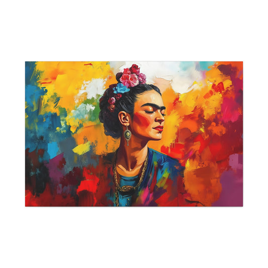 Frida Kahlo Colorful Portrait Matte Canvas Wall Art - Stretched 1.25"