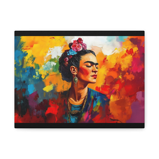 Frida Kahlo Colorful Portrait Matte Canvas Wall Art - Stretched 1.25"