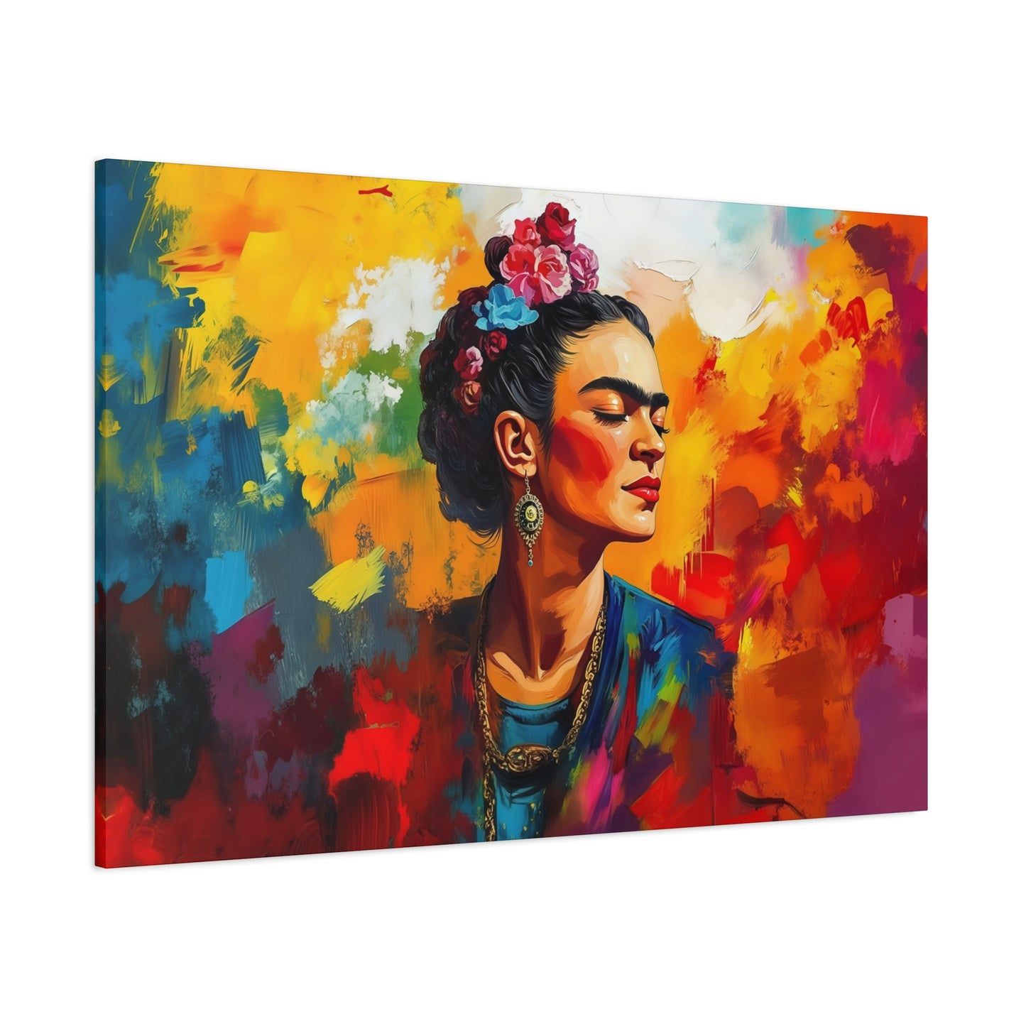 Frida Kahlo Colorful Portrait Matte Canvas Wall Art - Stretched 1.25"