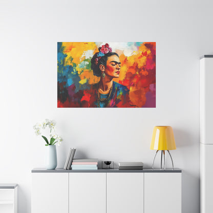 Frida Kahlo Colorful Portrait Matte Canvas Wall Art - Stretched 1.25"
