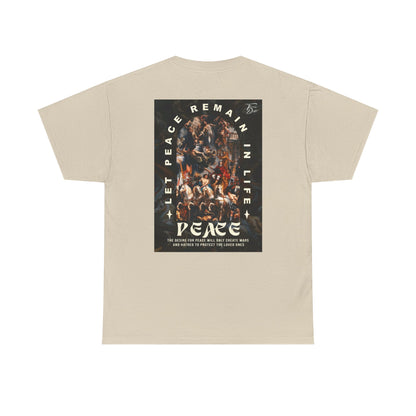 Peace-Themed Unisex Heavy Cotton Tee, Casual Wear, Gift for Friends, Streetwear, Summer Fashion, Music Festival Tee