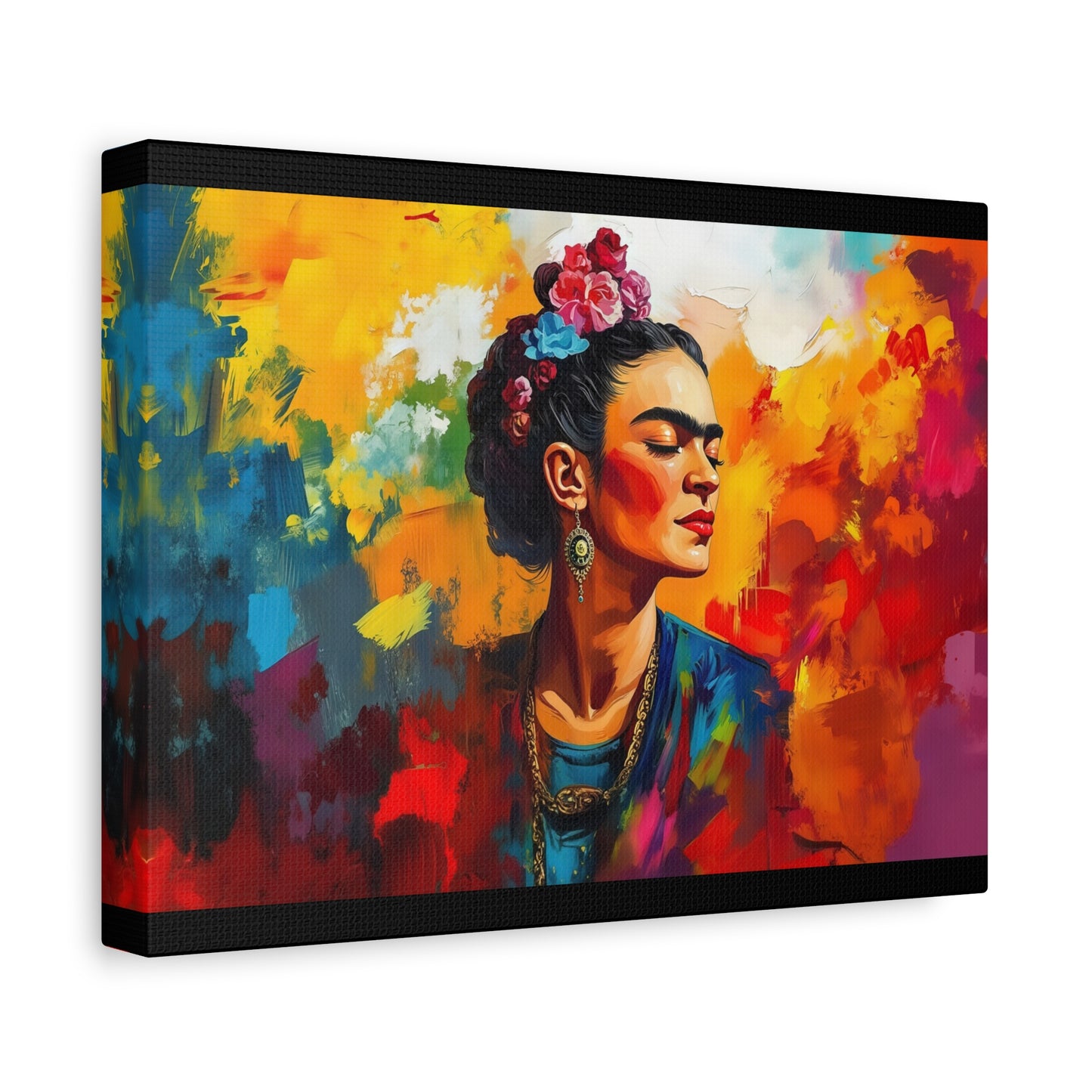 Frida Kahlo Colorful Portrait Matte Canvas Wall Art - Stretched 1.25"